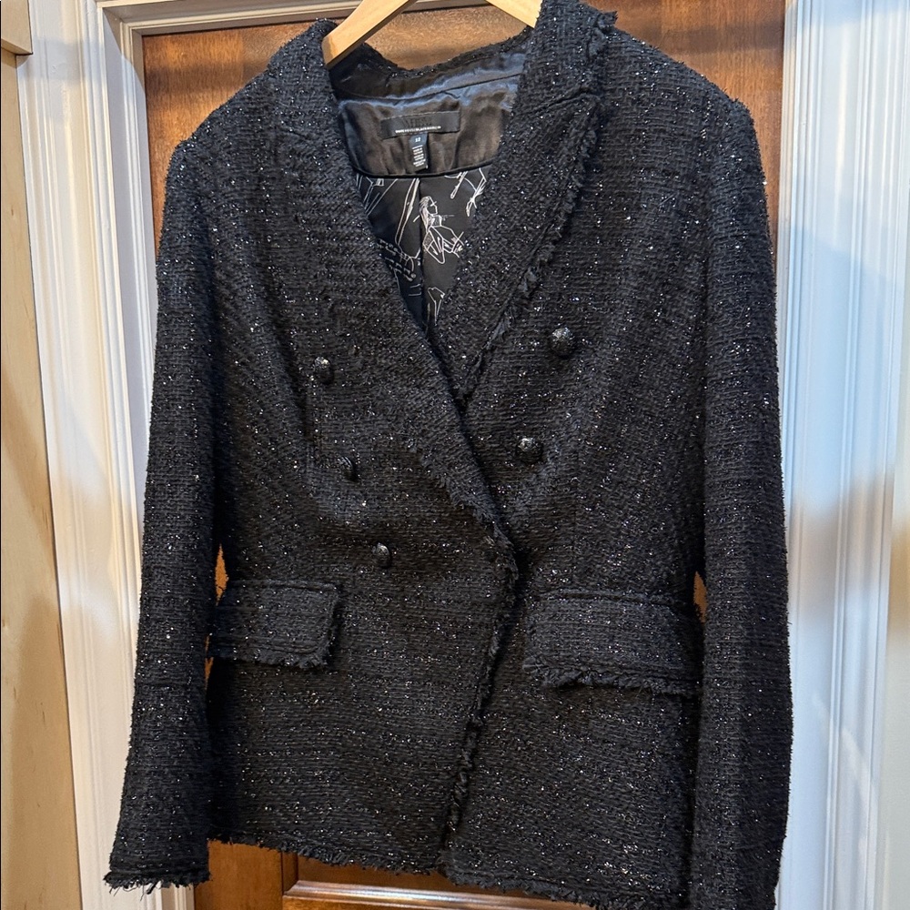 White House Black Market Black Tweed Double-Breasted Blazer